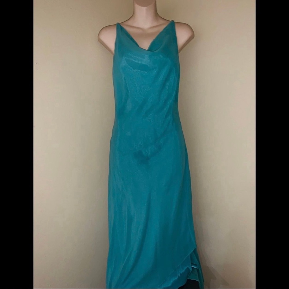 NWT 
Laundry by Shelli Segal 
Beautiful aqua blue cowl neck cami midi dress